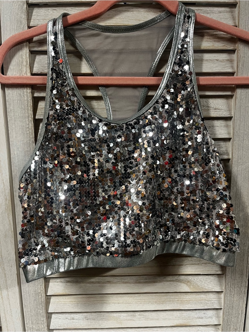 Balera Silver Sequin Dance Crop Top Adult Large Racerback